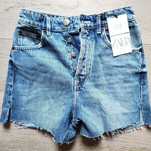 NWT Zara High Waist Cut-off Denim Jean Shorts Sz 2